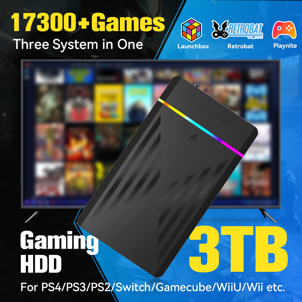 Gaming Console Video Game - 3TB Portable Gaming HDD LaunchBox/Retrobat/Playnite Retro